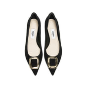 Black Suede Gold Buckle Kitten Heel Pumps