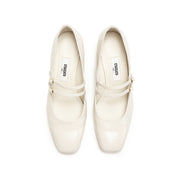 Beige Embossed Double Strap Heeled Mary Janes