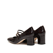 Burgundy Embossed Double Strap Heeled Mary Janes
