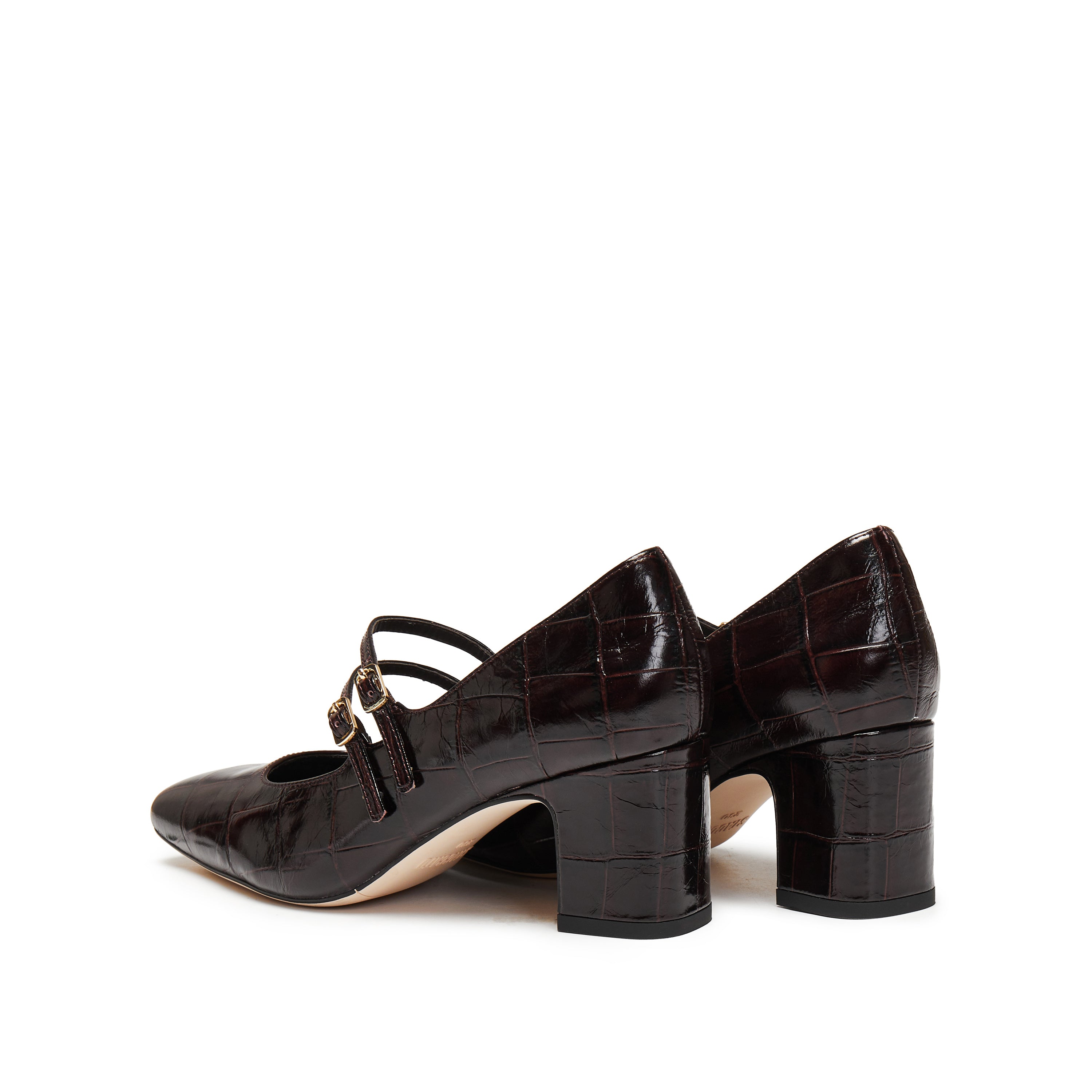 Burgundy Embossed Double Strap Heeled Mary Janes