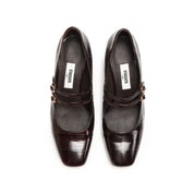 Burgundy Embossed Double Strap Heeled Mary Janes