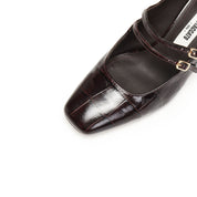 Burgundy Embossed Double Strap Heeled Mary Janes