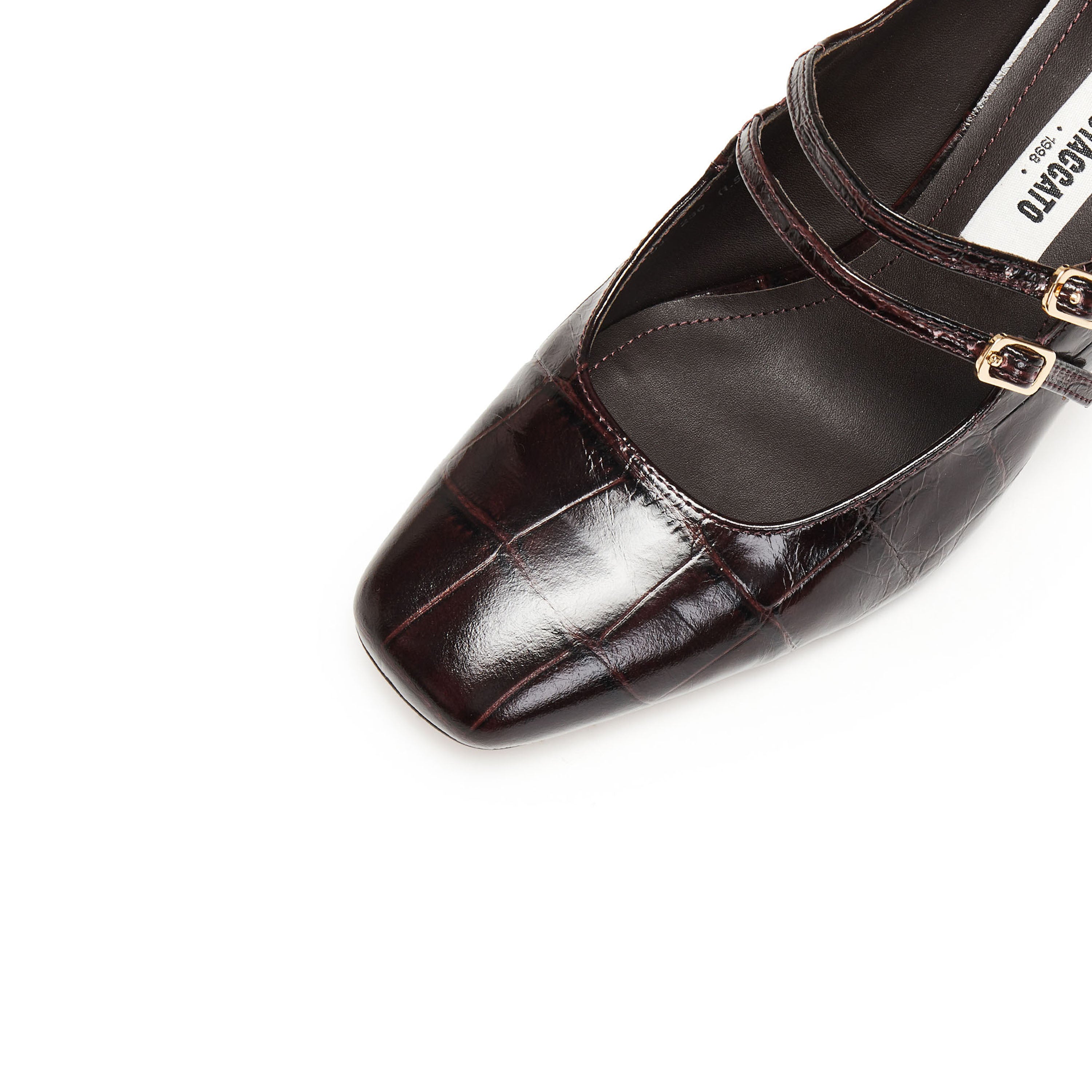 Burgundy Embossed Double Strap Heeled Mary Janes