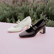 Burgundy Embossed Double Strap Heeled Mary Janes