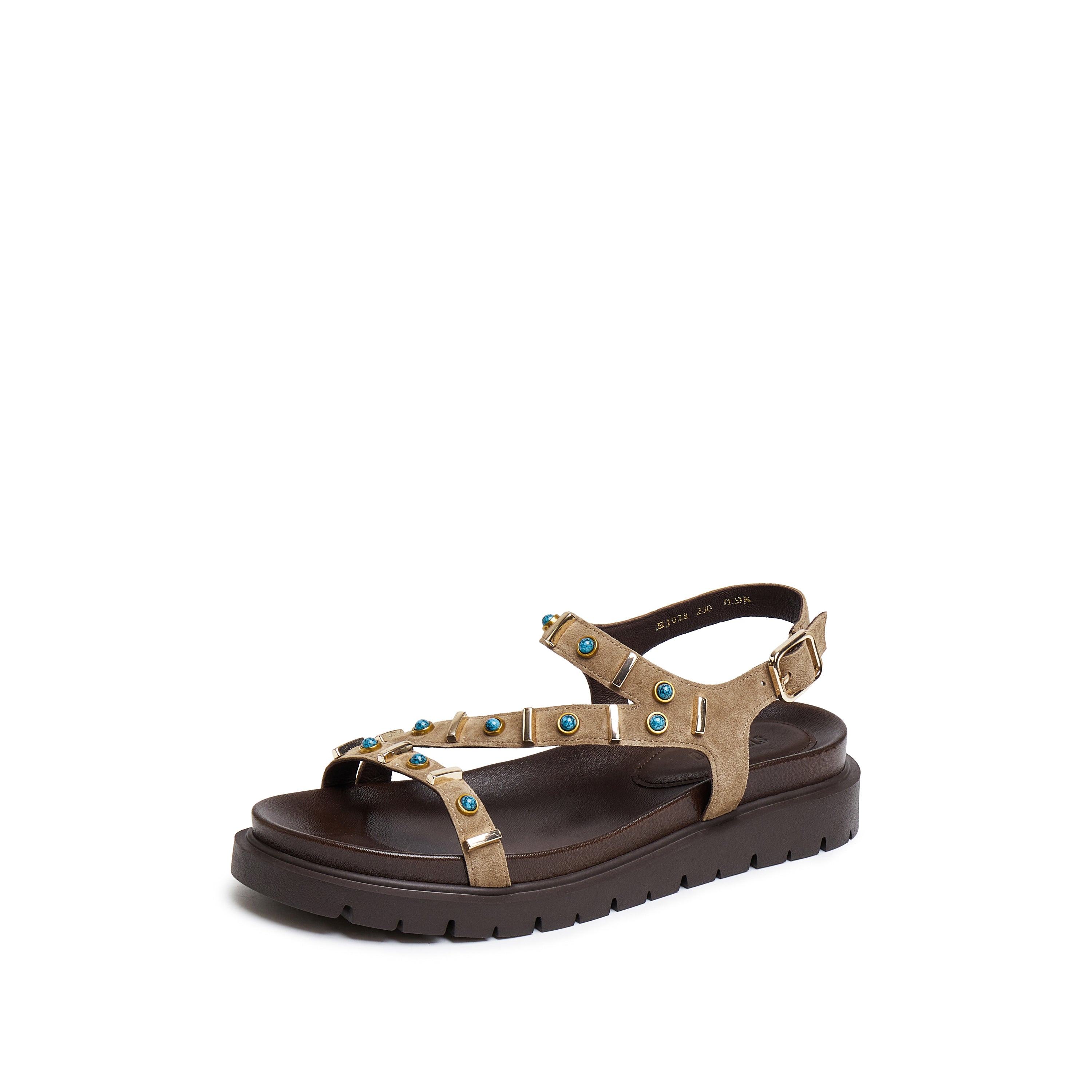 Sand Suede Stud-Embellished Strappy Sandals
