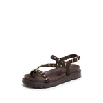 Load image into Gallery viewer, Brown Suede Stud-Embellished Strappy Sandals
