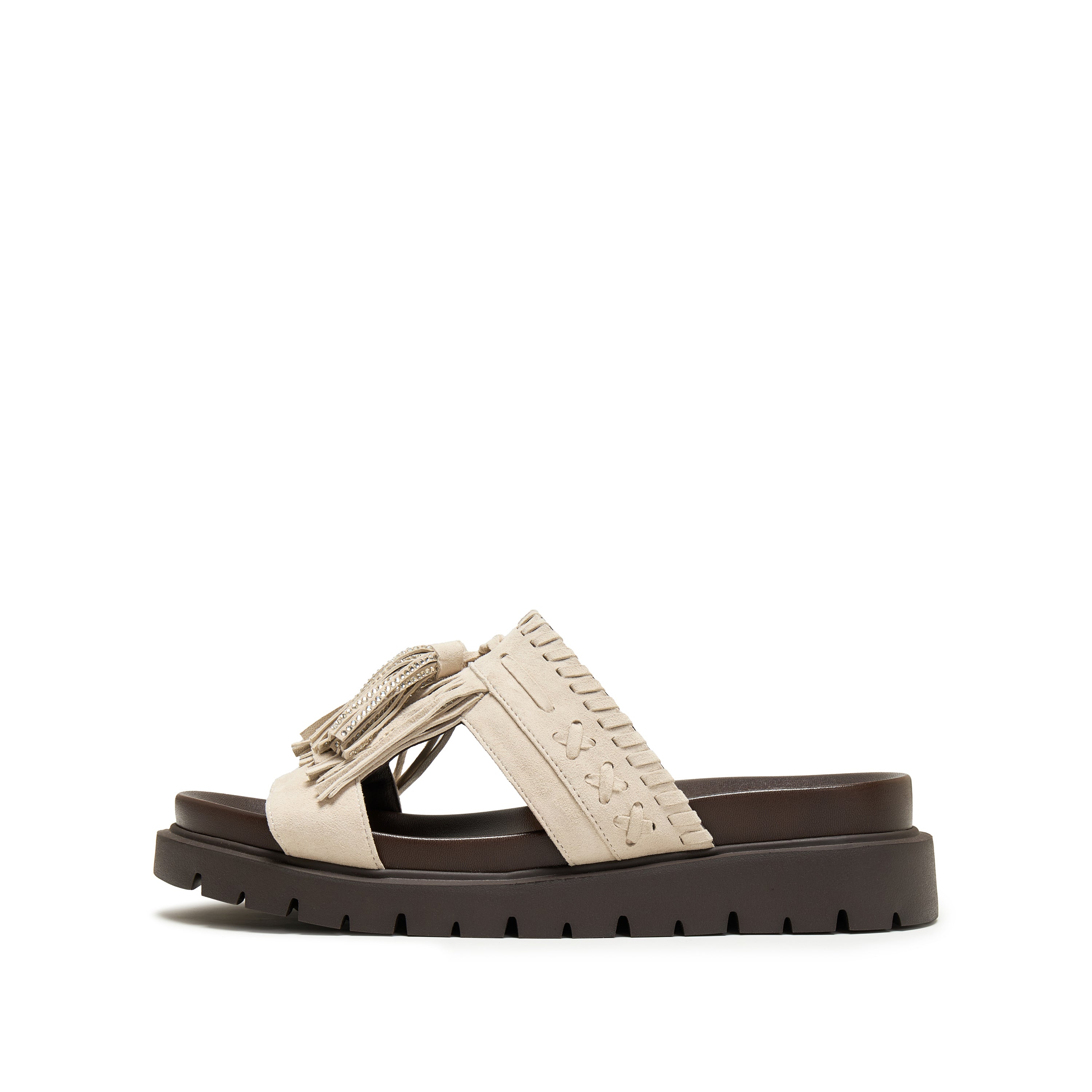 Beige Tassel Suede Vintage Strap Sandals