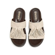 Beige Tassel Suede Vintage Strap Sandals