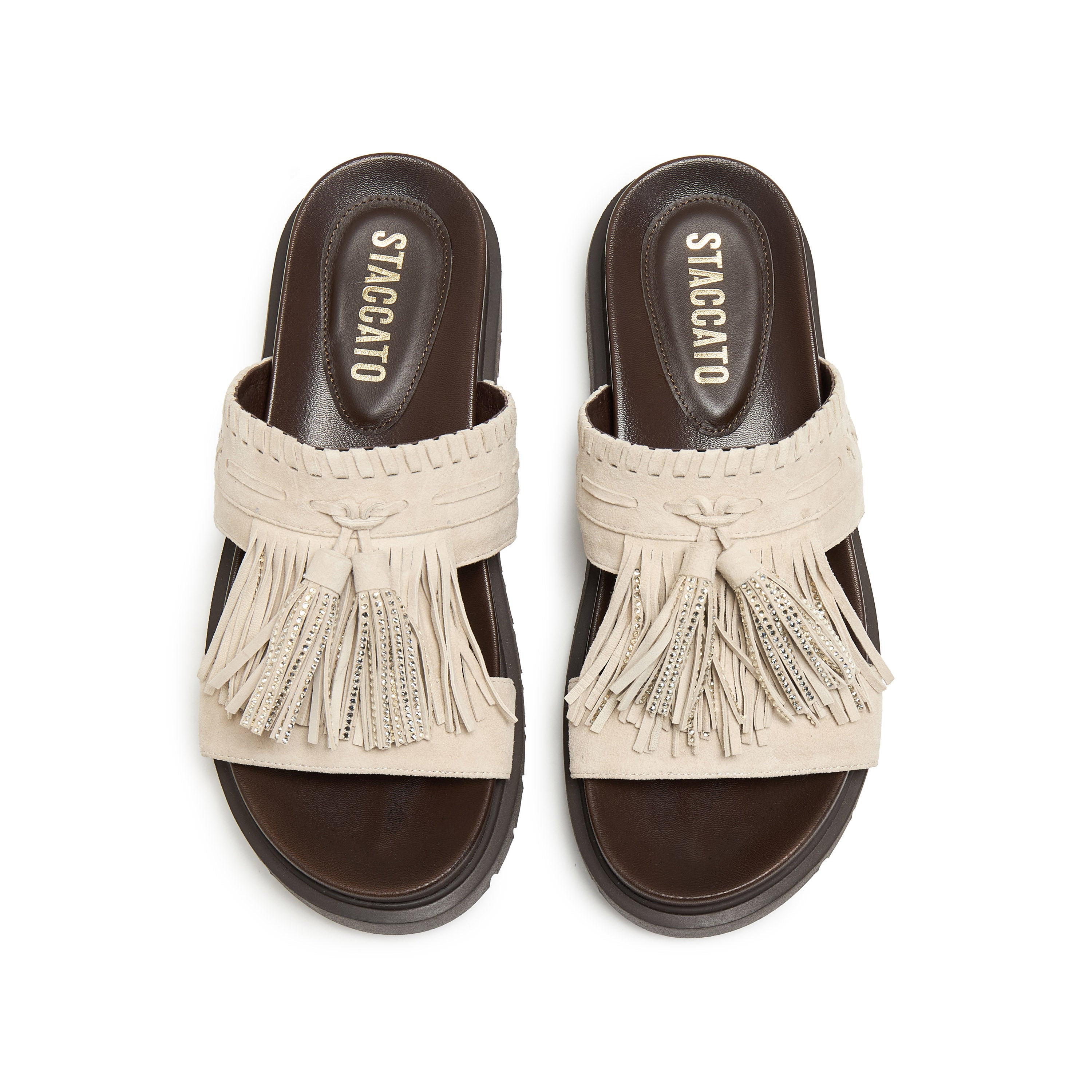 Beige Tassel Suede Vintage Strap Sandals