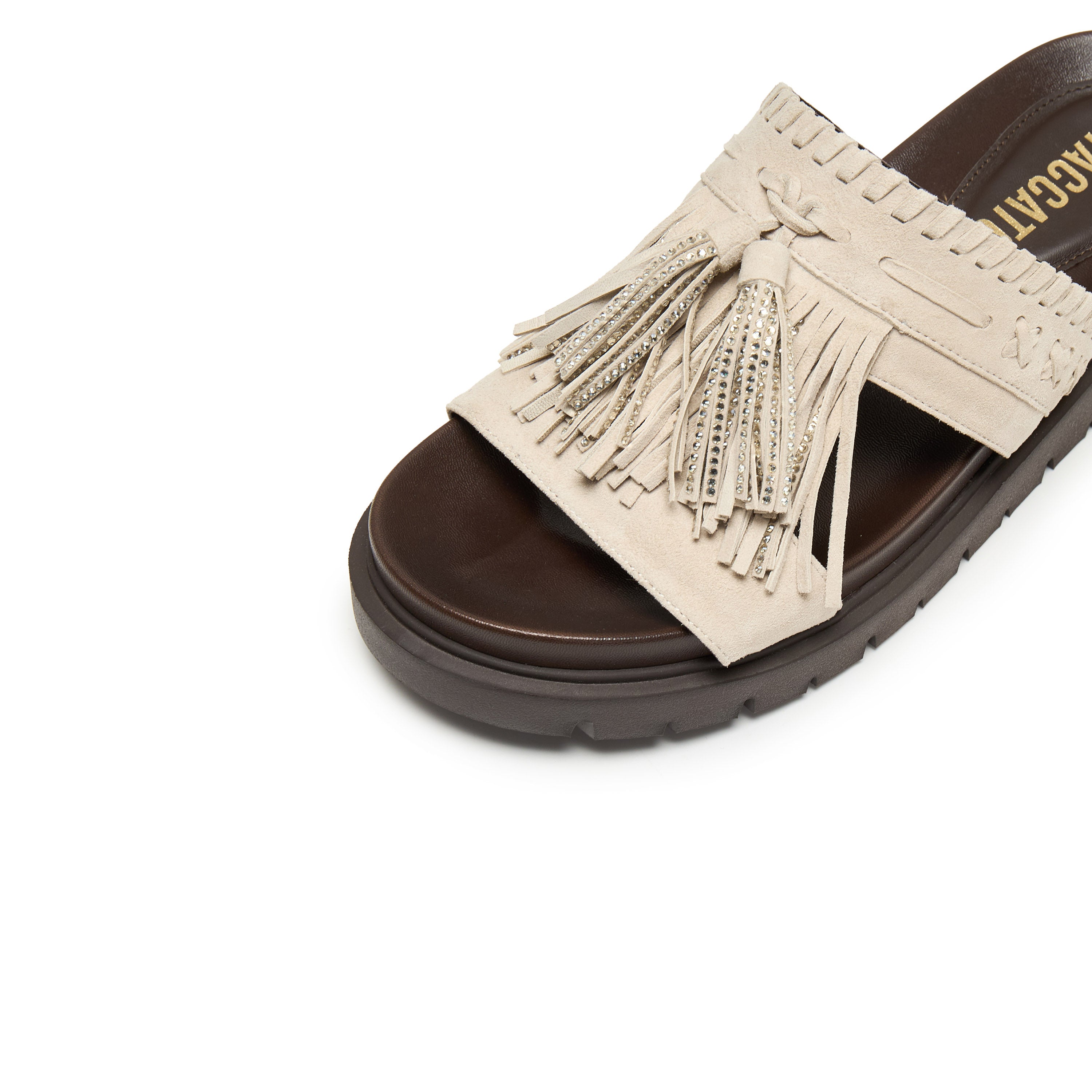 Beige Tassel Suede Vintage Strap Sandals