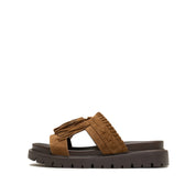 Brown Tassel Suede Vintage Strap Sandals