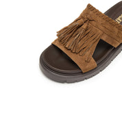 Brown Tassel Suede Vintage Strap Sandals