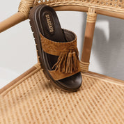 Brown Tassel Suede Vintage Strap Sandals