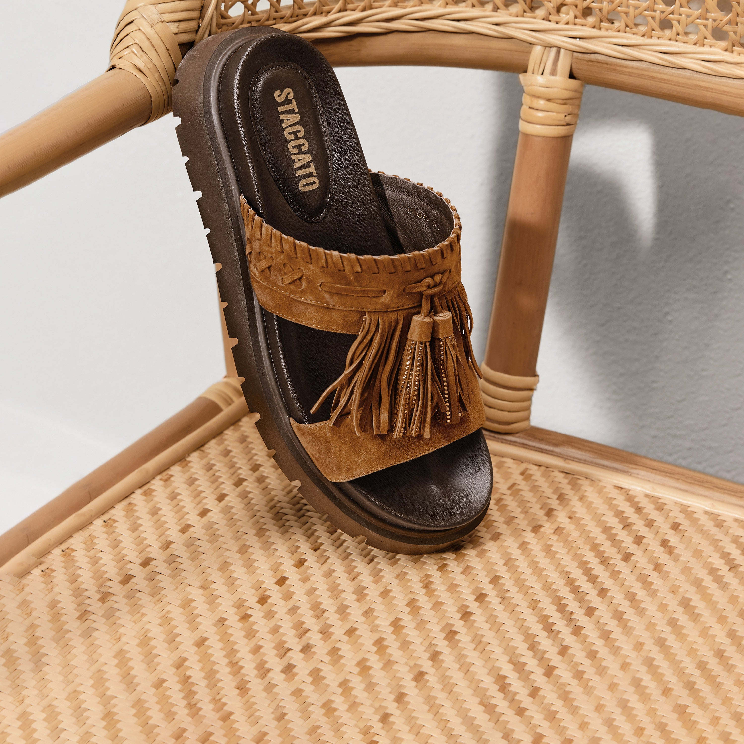 Brown Tassel Suede Vintage Strap Sandals