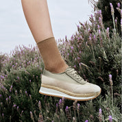 Mint Green Straw Patch Lace Up Sneakers