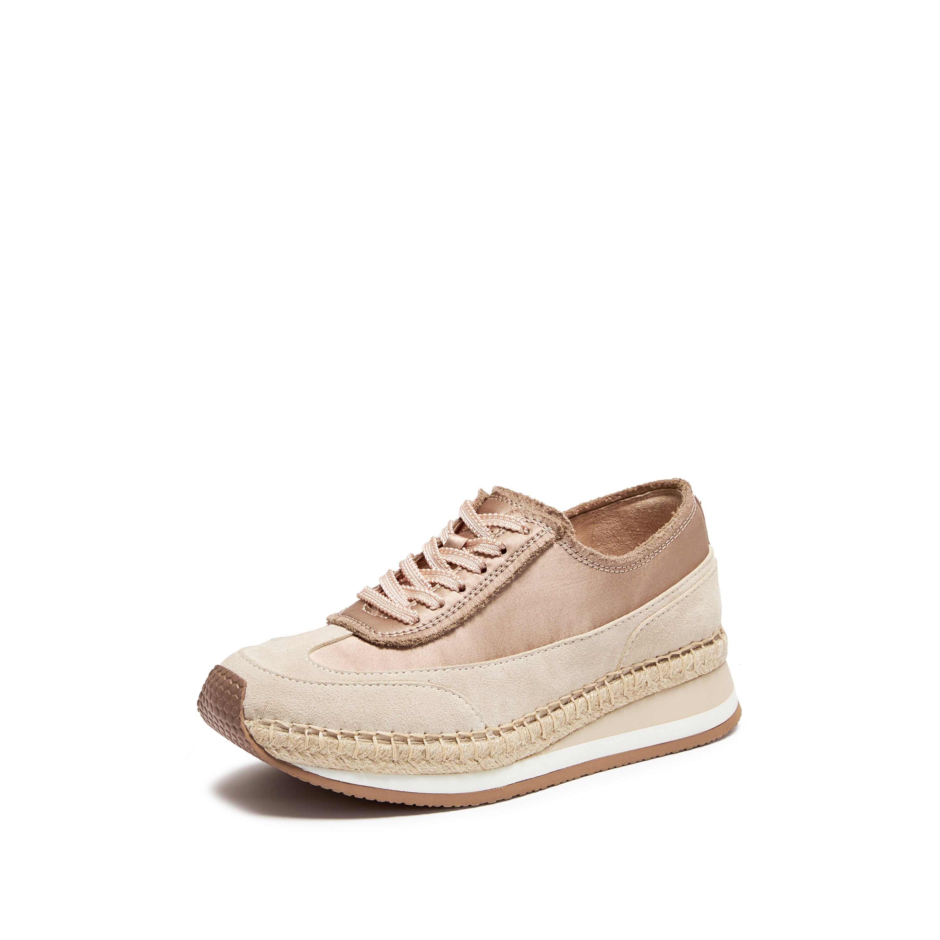 Light Brown Straw Patch Lace Up Sneakers