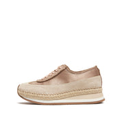 Light Brown Straw Patch Lace Up Sneakers
