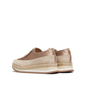 Light Brown Straw Patch Lace Up Sneakers