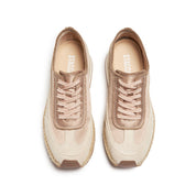 Light Brown Straw Patch Lace Up Sneakers