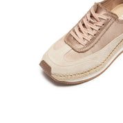 Light Brown Straw Patch Lace Up Sneakers