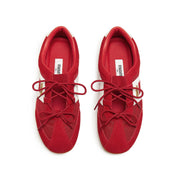 Red Double Bow Slip On Ballet Runners