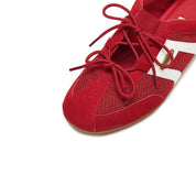 Red Double Bow Slip On Ballet Runners