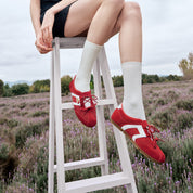 Red Double Bow Slip On Ballet Runners