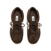 Brown Double Bow Slip On Ballet Runners