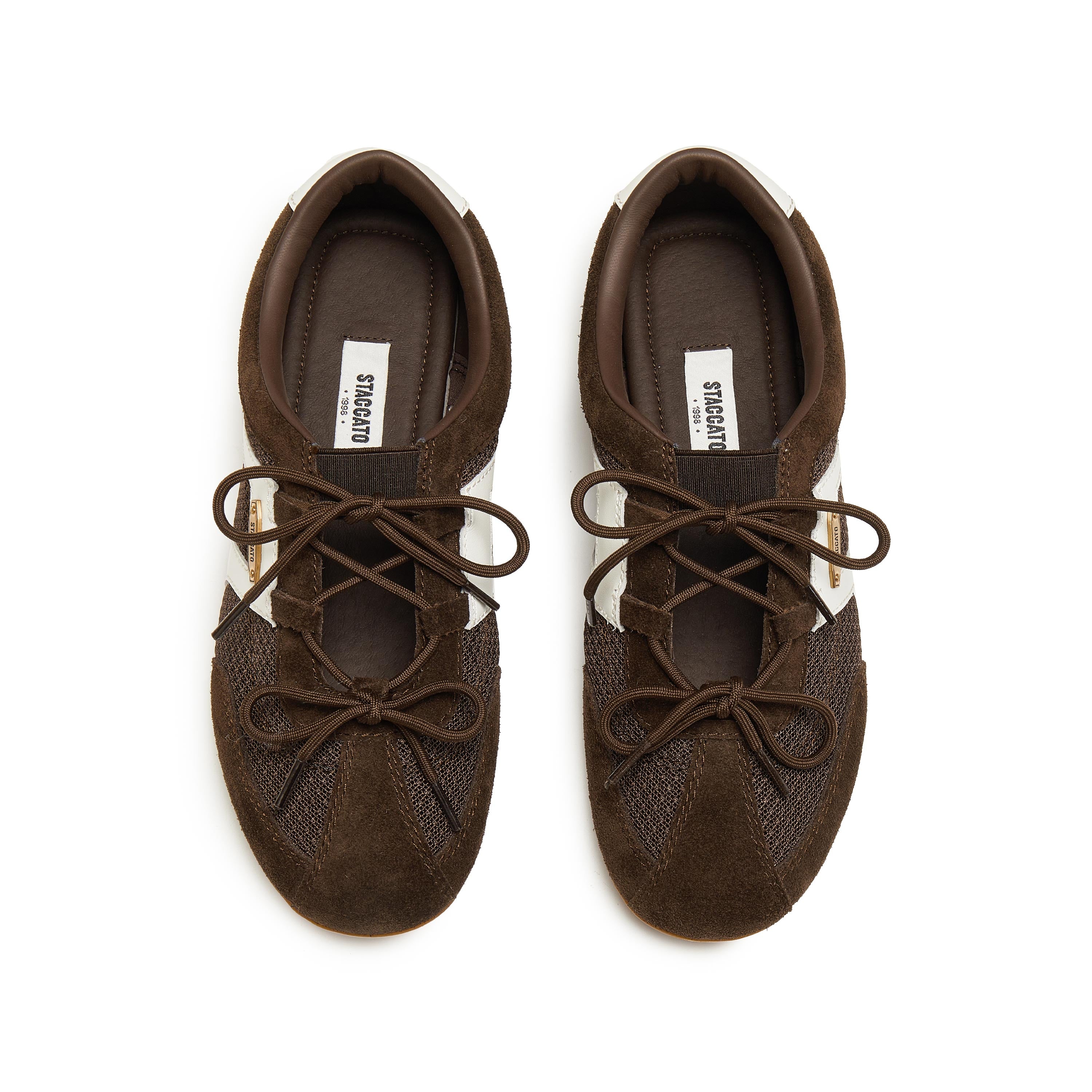 Brown Double Bow Slip On Ballet Runners