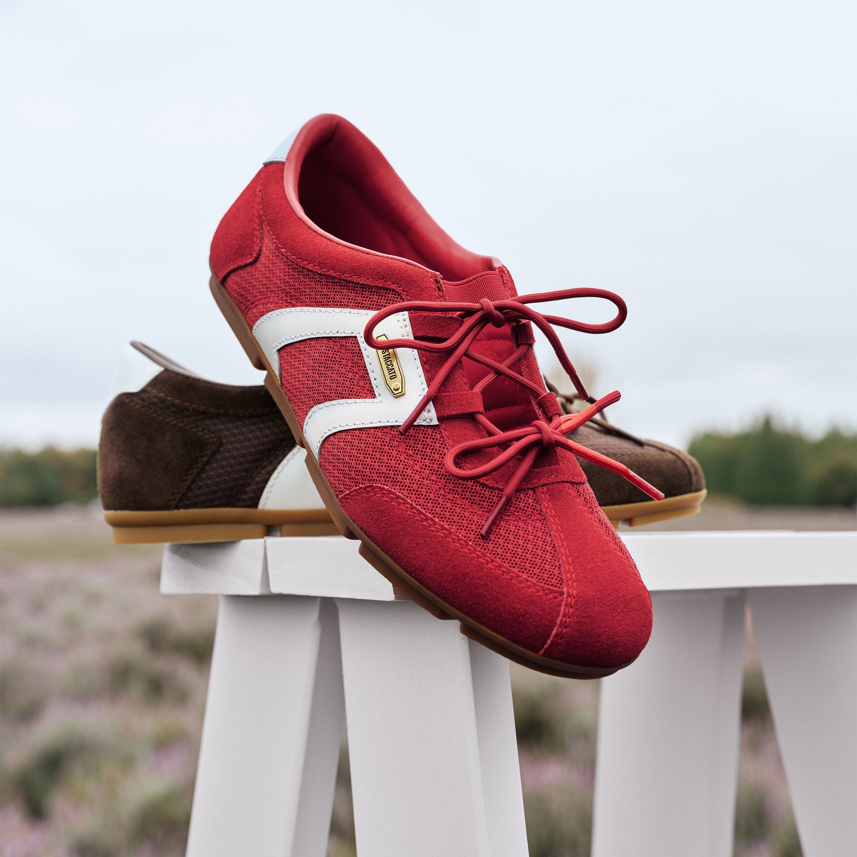 Brown Double Bow Slip On Ballet Runners