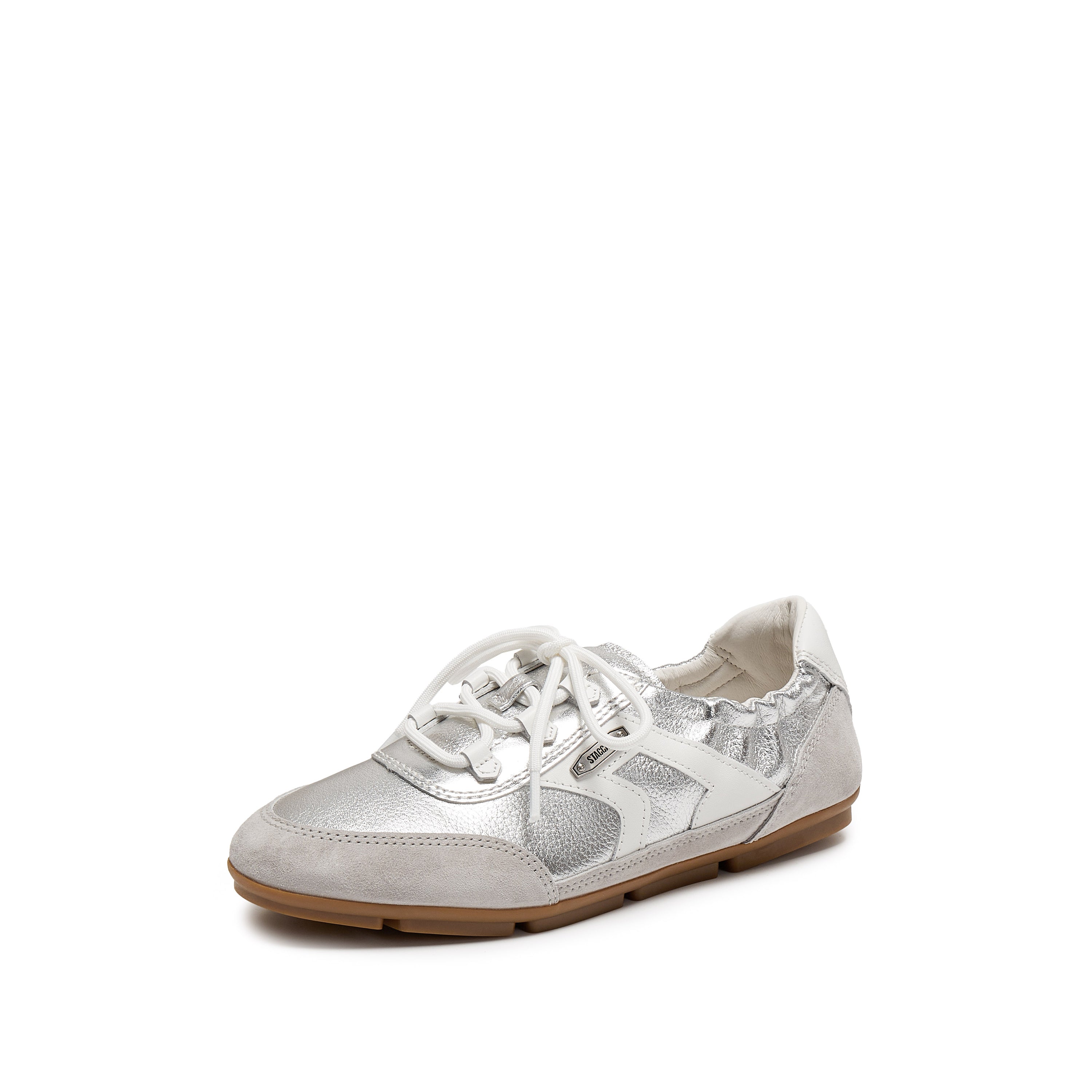 Silver Patch Lace Up Slip On Ballet Runners