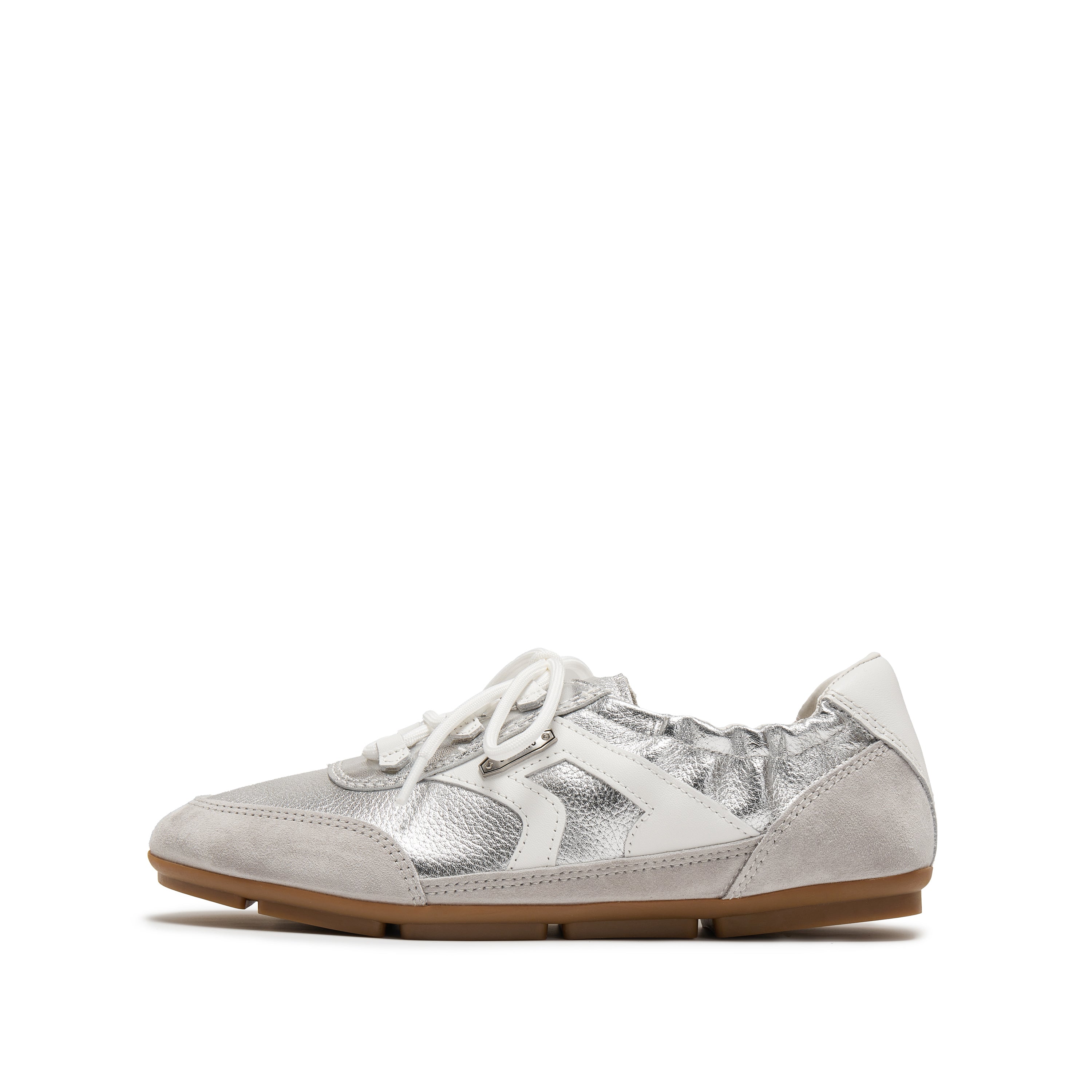 Silver Patch Lace Up Slip On Ballet Runners