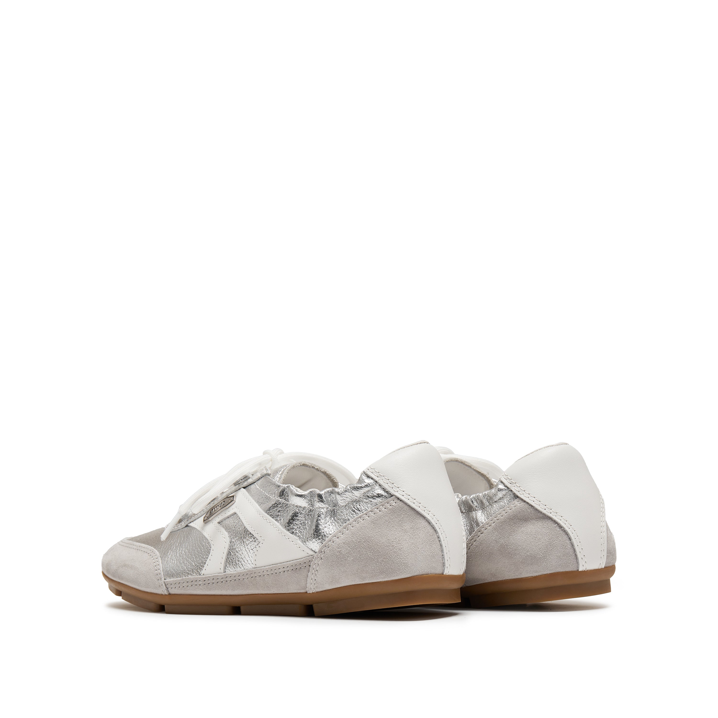 Silver Patch Lace Up Slip On Ballet Runners