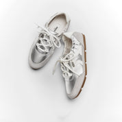 Silver Patch Lace Up Slip On Ballet Runners