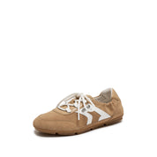 Camel Patch Lace Up Slip On Ballet Runners