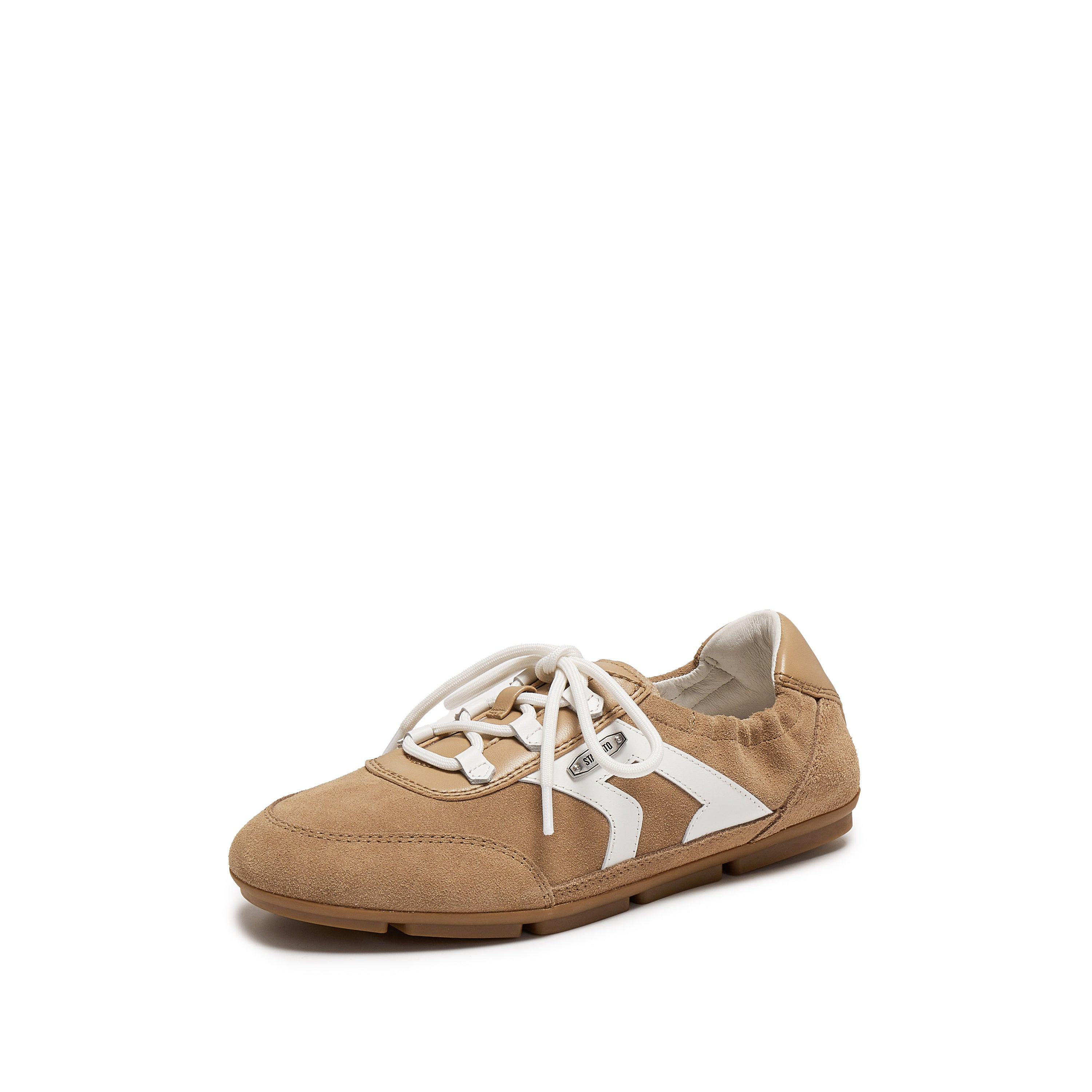 Camel Patch Lace Up Slip On Ballet Runners