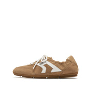 Camel Patch Lace Up Slip On Ballet Runners