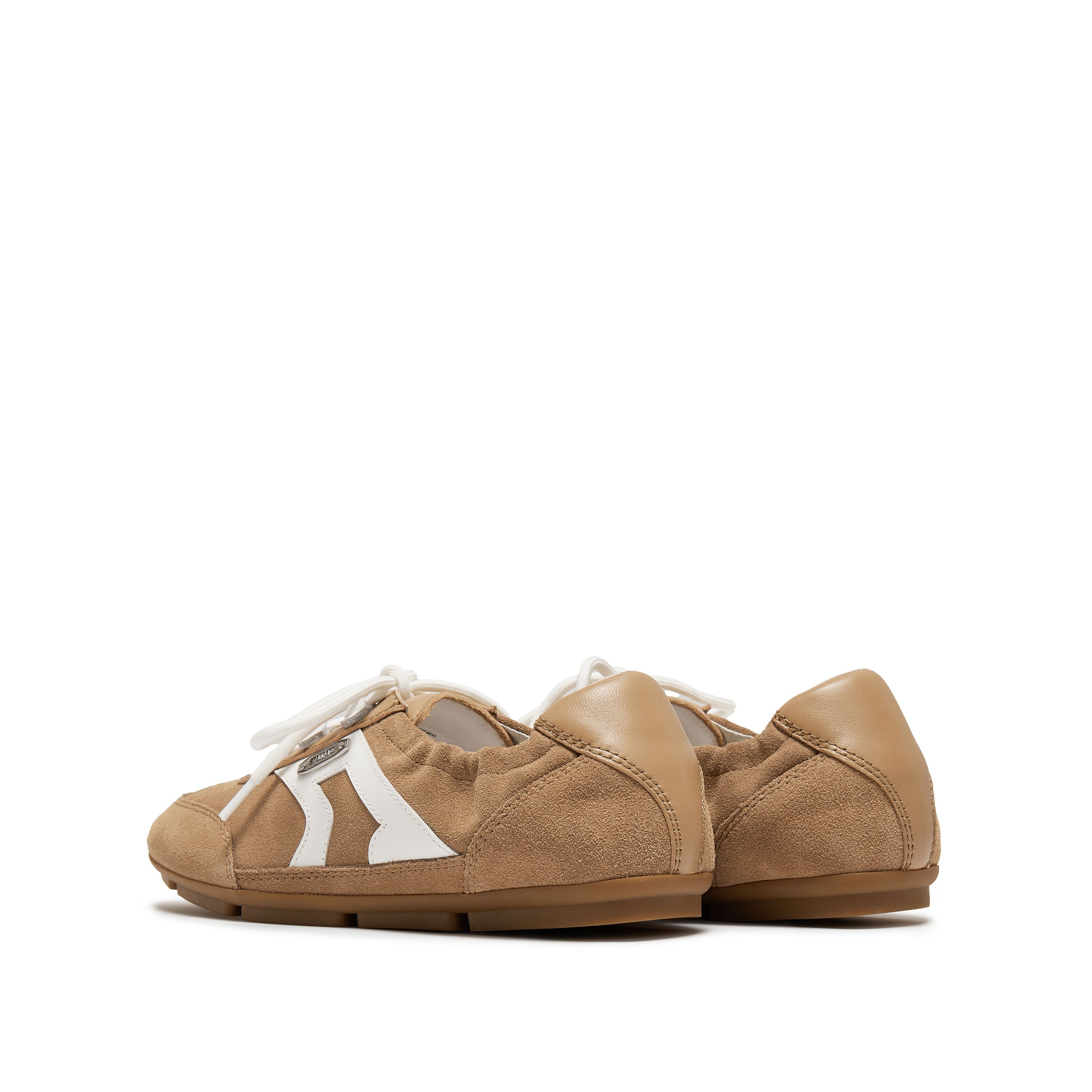 Camel Patch Lace Up Slip On Ballet Runners