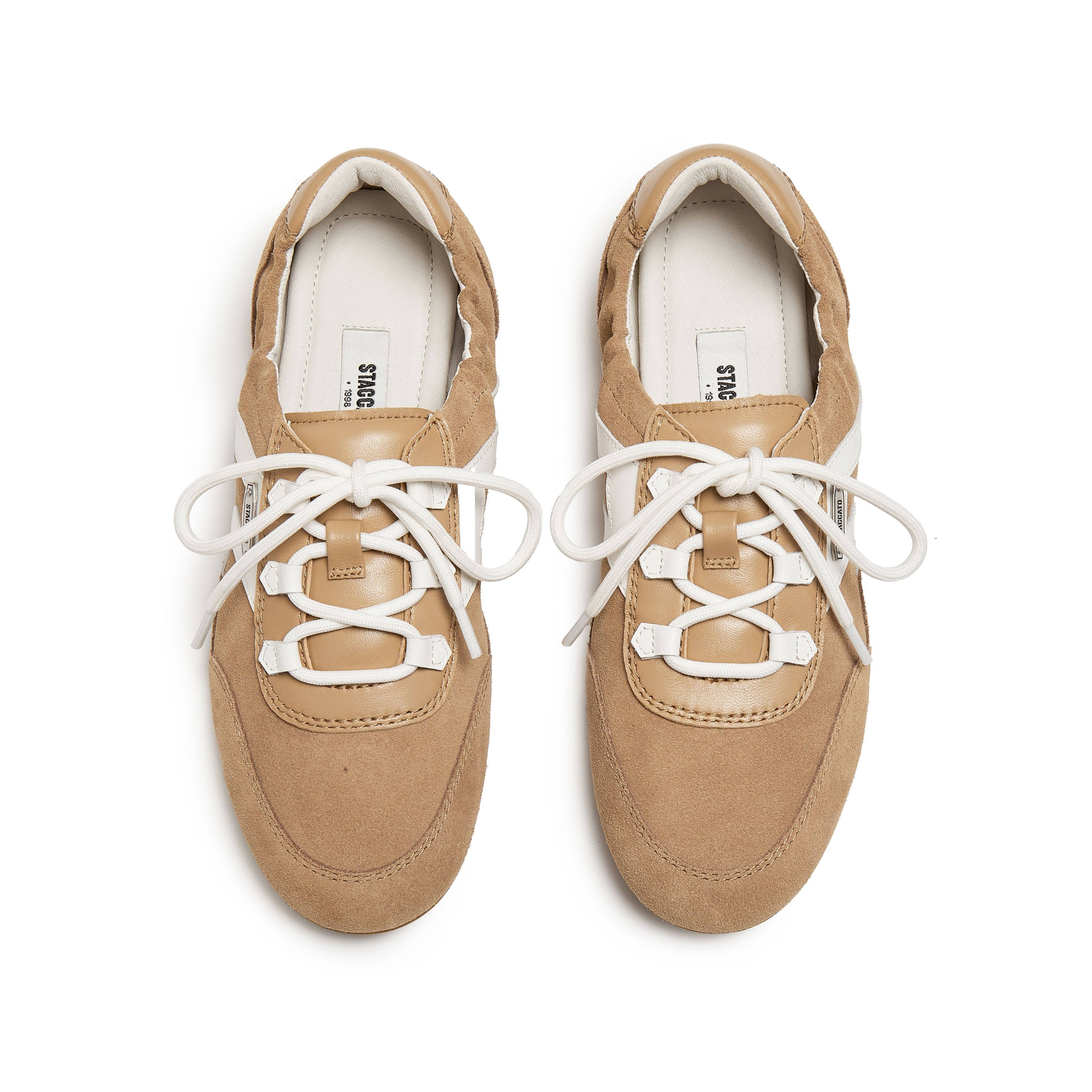 Camel Patch Lace Up Slip On Ballet Runners