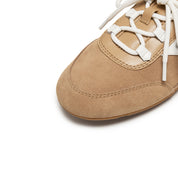 Camel Patch Lace Up Slip On Ballet Runners