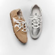 Camel Patch Lace Up Slip On Ballet Runners