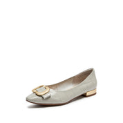 Lige Grey Embossed Golden Buckle Bow Flats