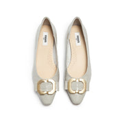 Lige Grey Embossed Golden Buckle Bow Flats