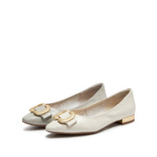 Lige Grey Embossed Golden Buckle Bow Flats