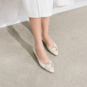 Lige Grey Embossed Golden Buckle Bow Flats