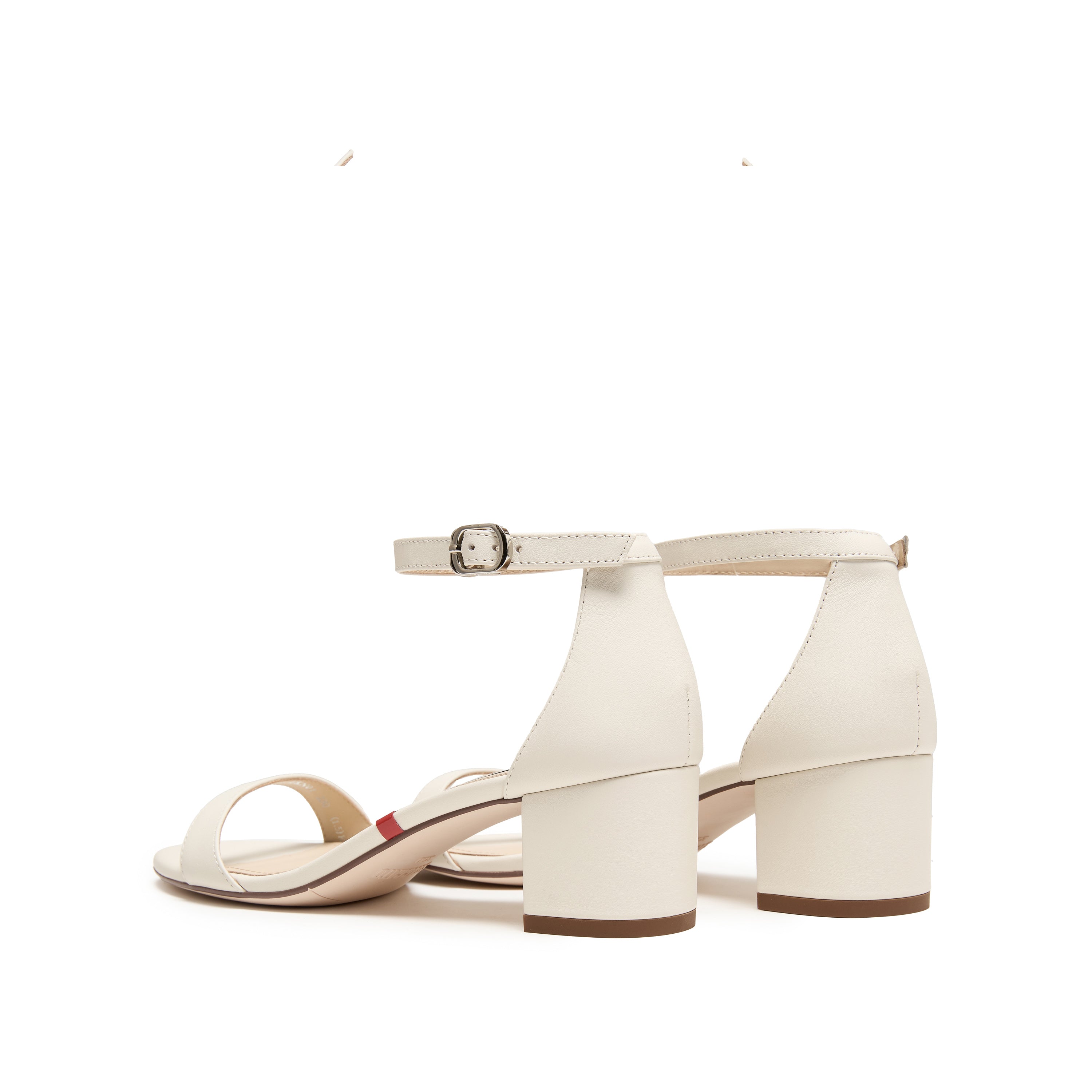 Beige Leather Ankle Block Mid Heel Sandals