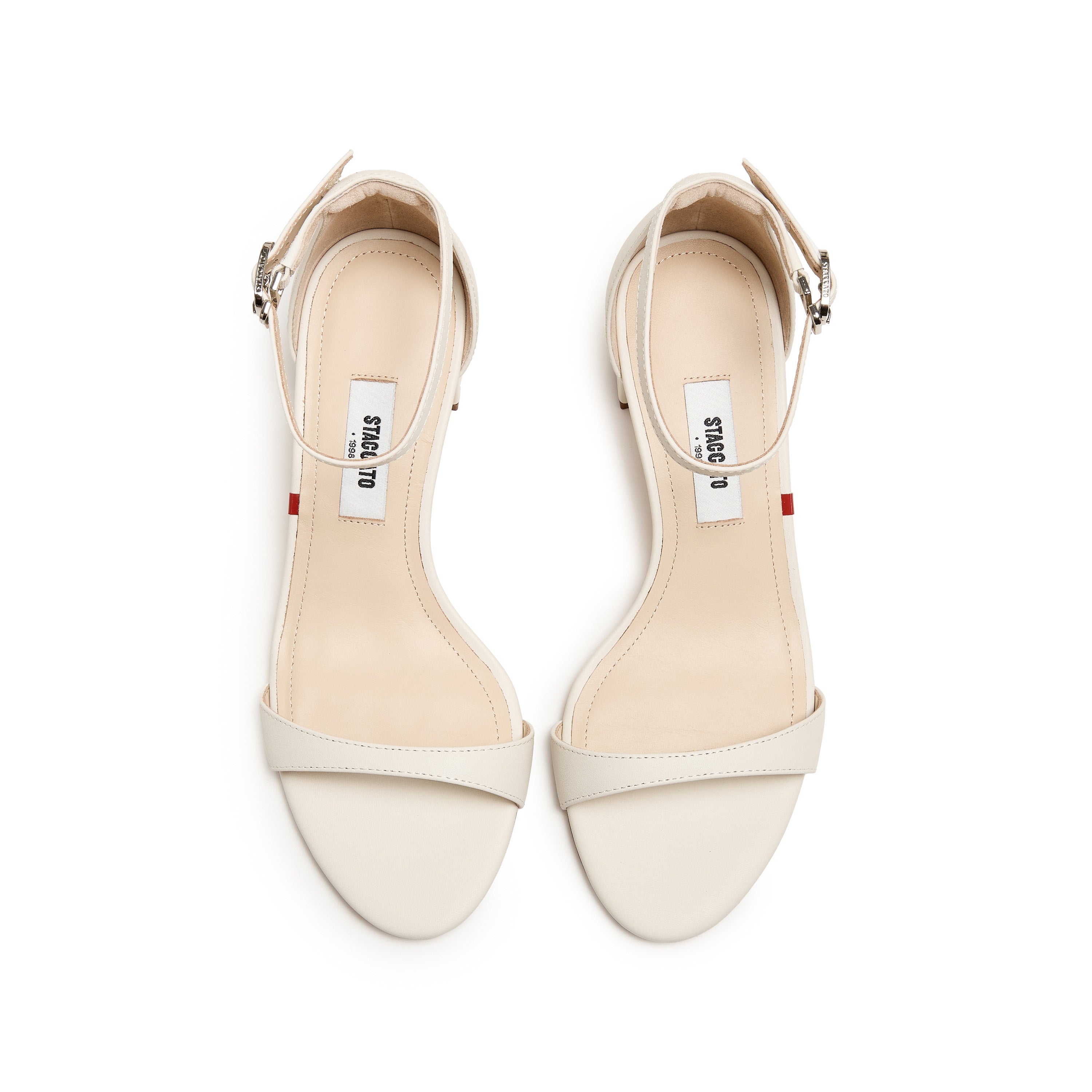 Beige Leather Ankle Block Mid Heel Sandals
