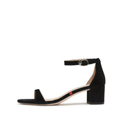 Black Suede Ankle Block Mid Heel Sandals