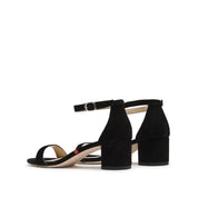 Black Suede Ankle Block Mid Heel Sandals