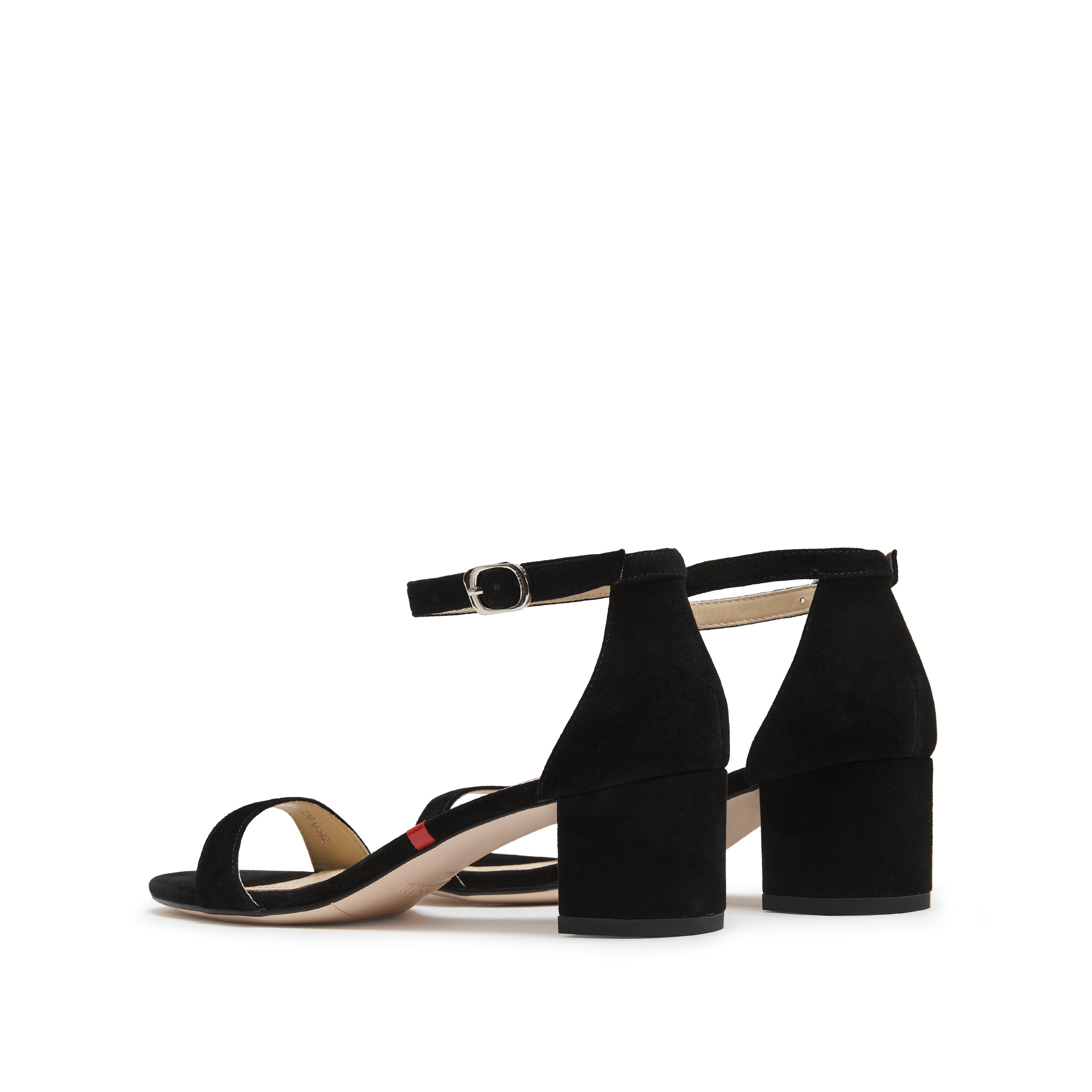 Black Suede Ankle Block Mid Heel Sandals